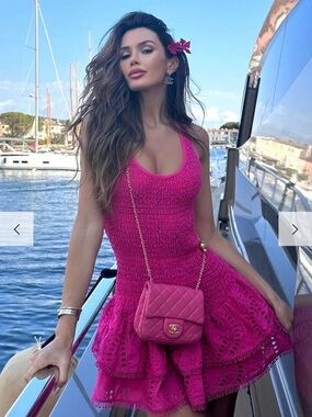 Jessica Bara Vaira Ruffle Mini Dress Hot Pink — Size Small